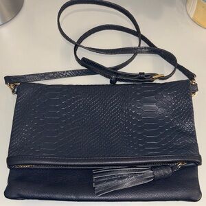 Elegant Navy Leather Clutch/Crossbody Bag